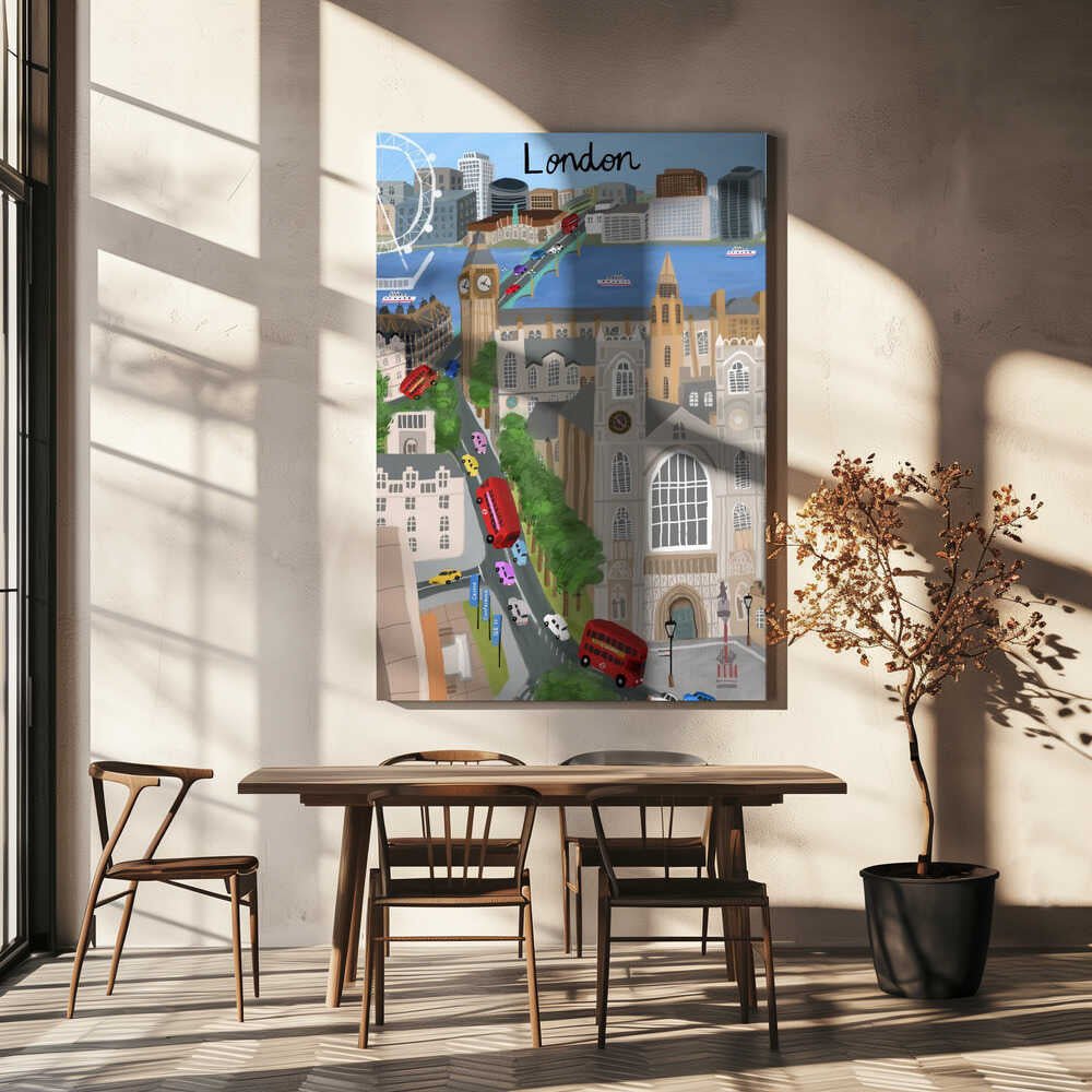 London City with View of the Thames River and Big Ben by Artist Carla Daly Canvas Print Wall Art 1X2896646 - ART FEVER - Art Fever