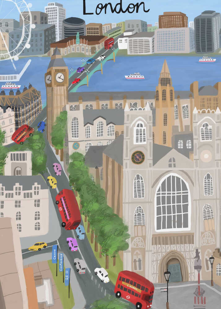 London City with View of the Thames River and Big Ben by Artist Carla Daly Canvas Print Wall Art 1X2896646 - ART FEVER - Art Fever