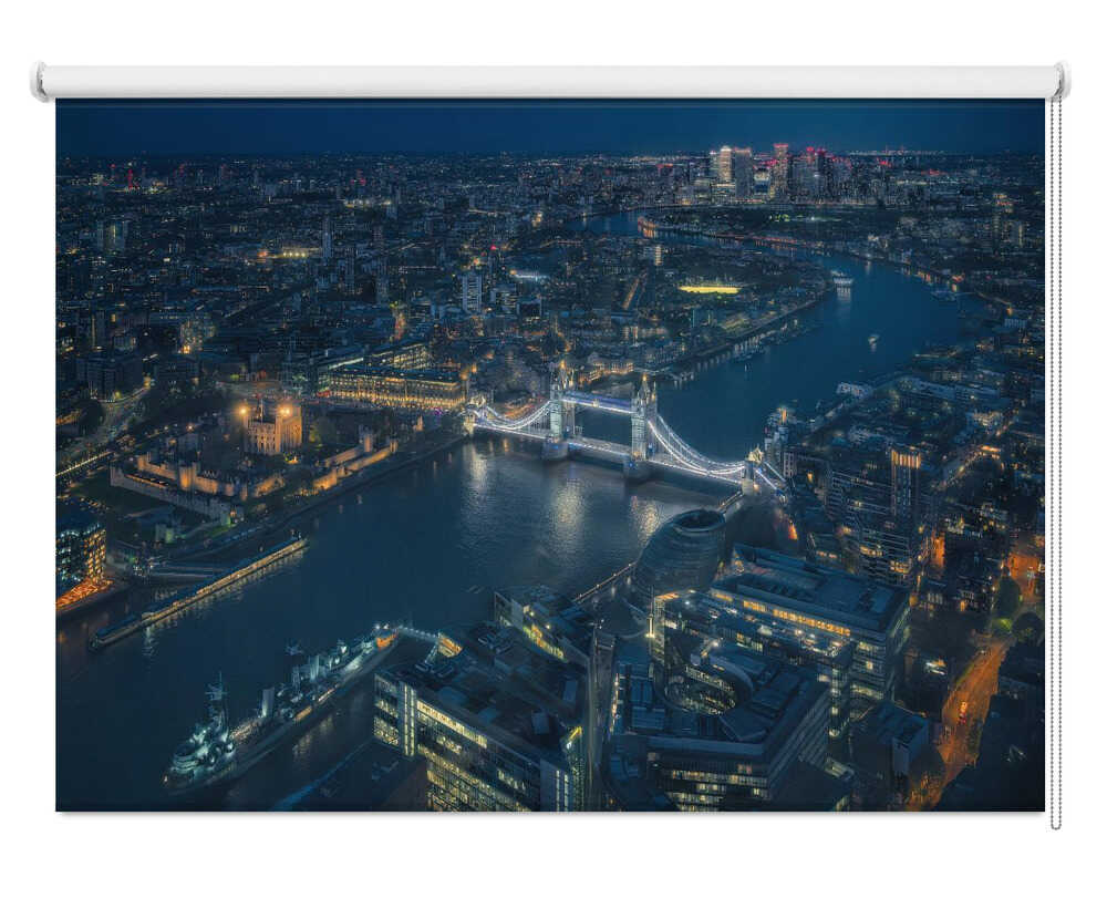 London Tower Bridge Aerial Night Cityscape Printed Roller Blind - 1X3459746 - Art Fever - Art Fever