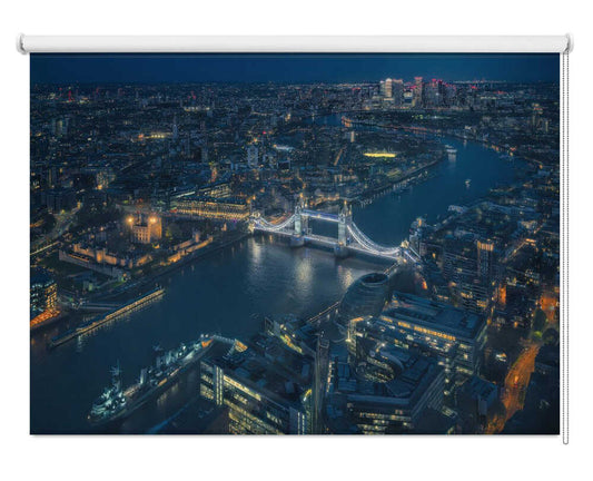 London Tower Bridge Aerial Night Cityscape Printed Roller Blind - 1X3459746 - Art Fever - Art Fever