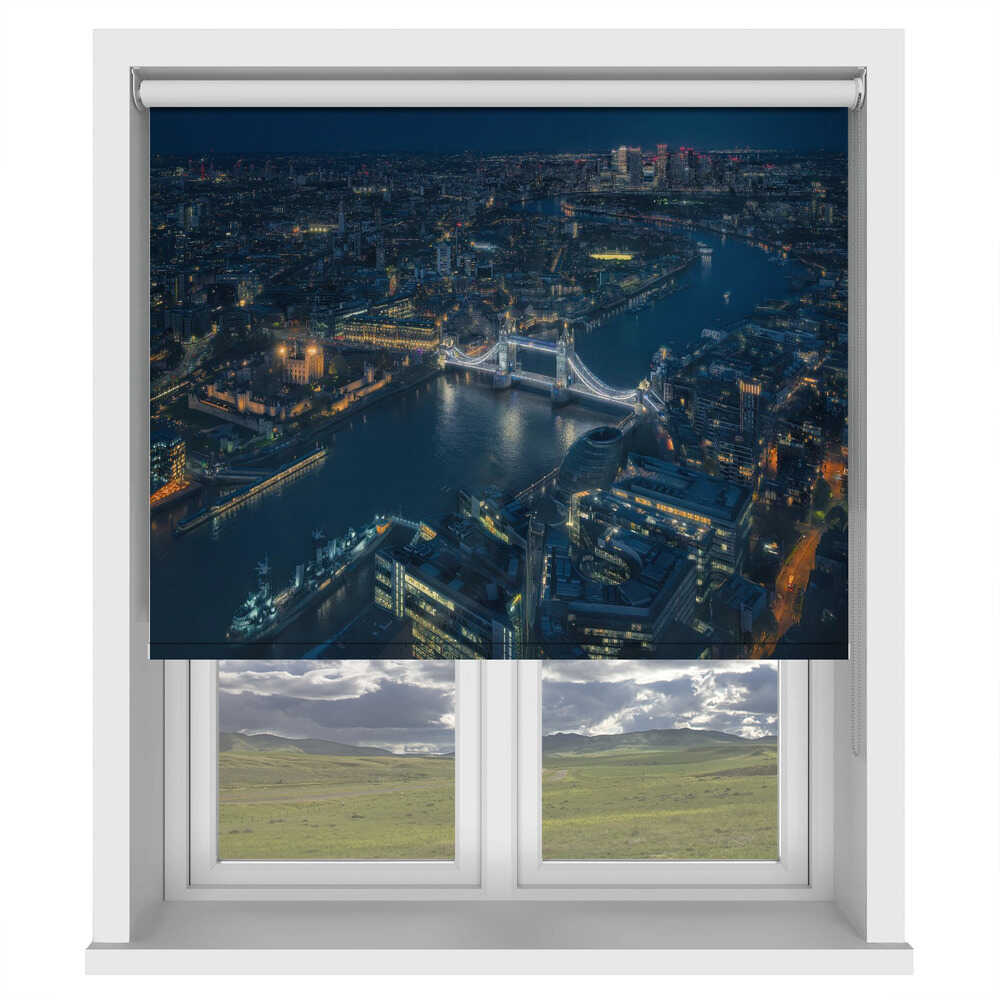 London Tower Bridge Aerial Night Cityscape Printed Roller Blind - 1X3459746 - Art Fever - Art Fever