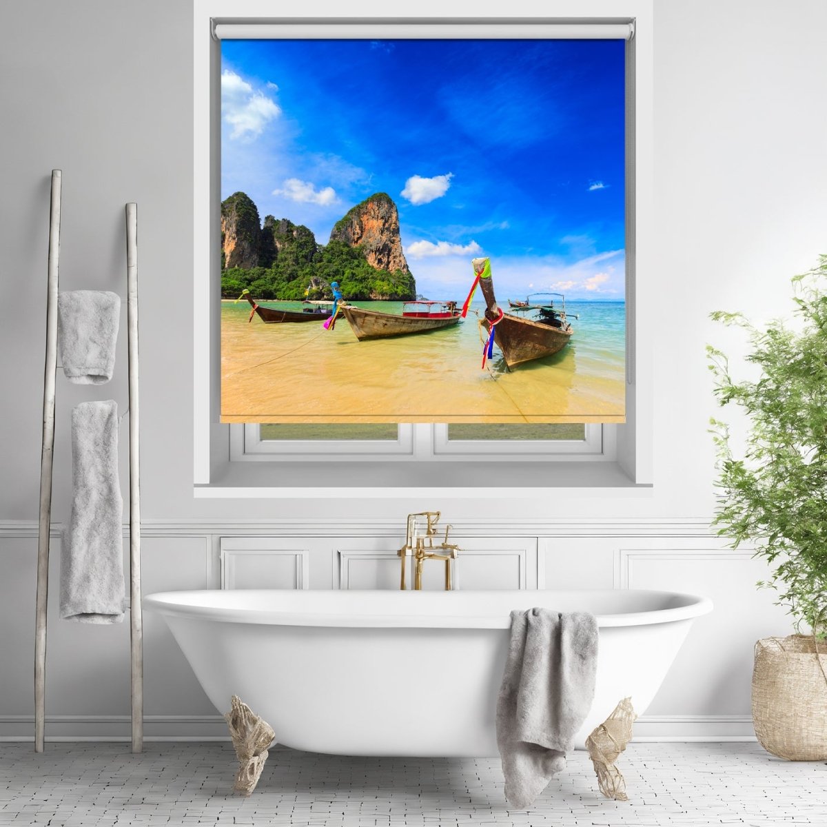 Long tail boats Tropical Beach Printed Picture Photo Roller Blind - RB1433 - Art Fever - Art Fever