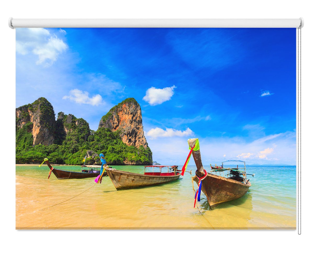 Long tail boats Tropical Beach Printed Picture Photo Roller Blind - RB1433 - Art Fever - Art Fever