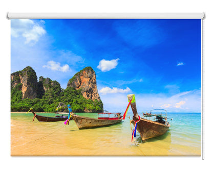 Long tail boats Tropical Beach Printed Picture Photo Roller Blind - RB1433 - Art Fever - Art Fever