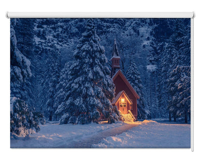 Yosemite Valley Chapel Snow Forest Printed Picture Photo Roller Blind - 1X2404078