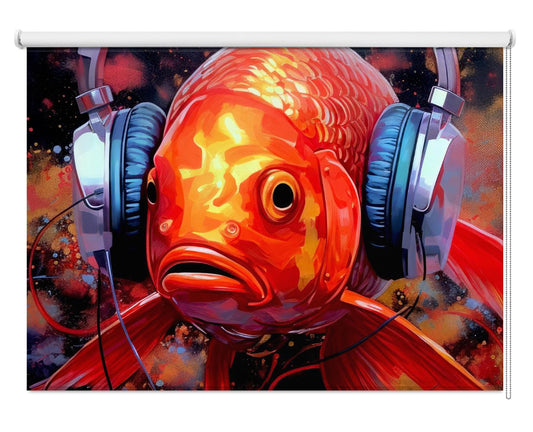 Gold Fish With Headphones Pop Art Printed Picture Photo Roller Blind - 1X2718266