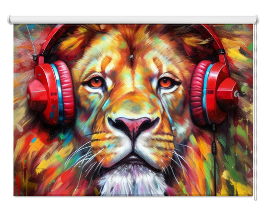 Lion With Headphones Pop Art Printed Picture Photo Roller Blind - 1X2718269