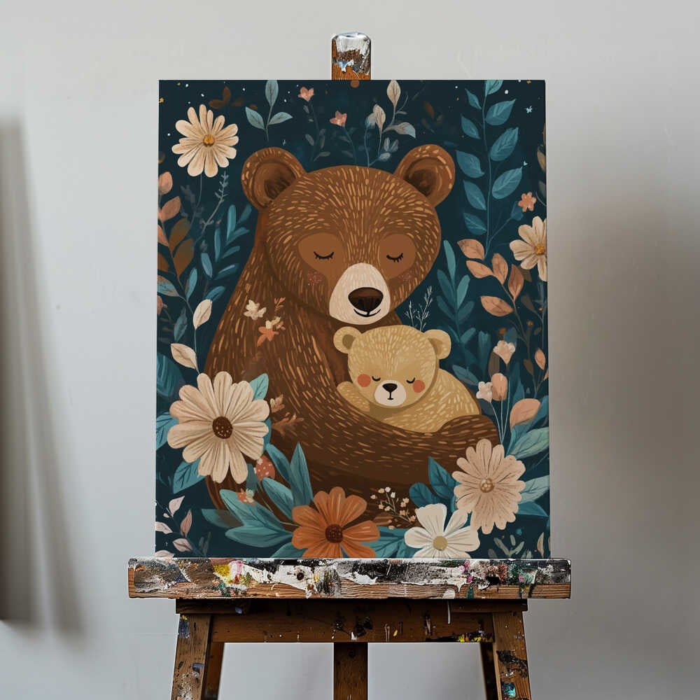 Mama Bear With Cub Canvas Print Wall Art 1X2895825 - ART FEVER - Art Fever