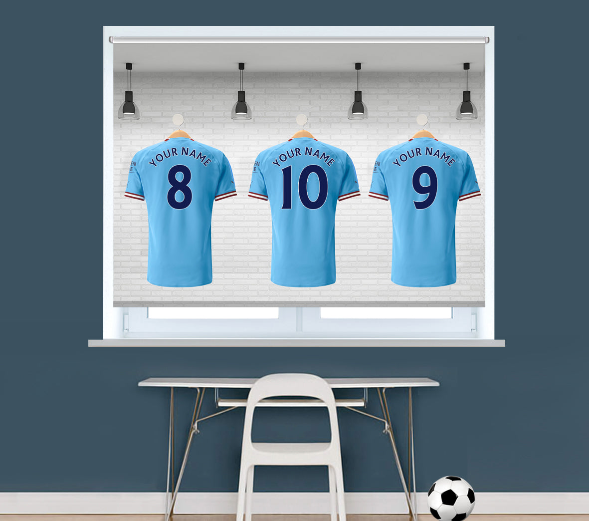 Manchester Blue Your Name Personalised Football Kit Printed Picture Photo Roller Blind  - RB1295