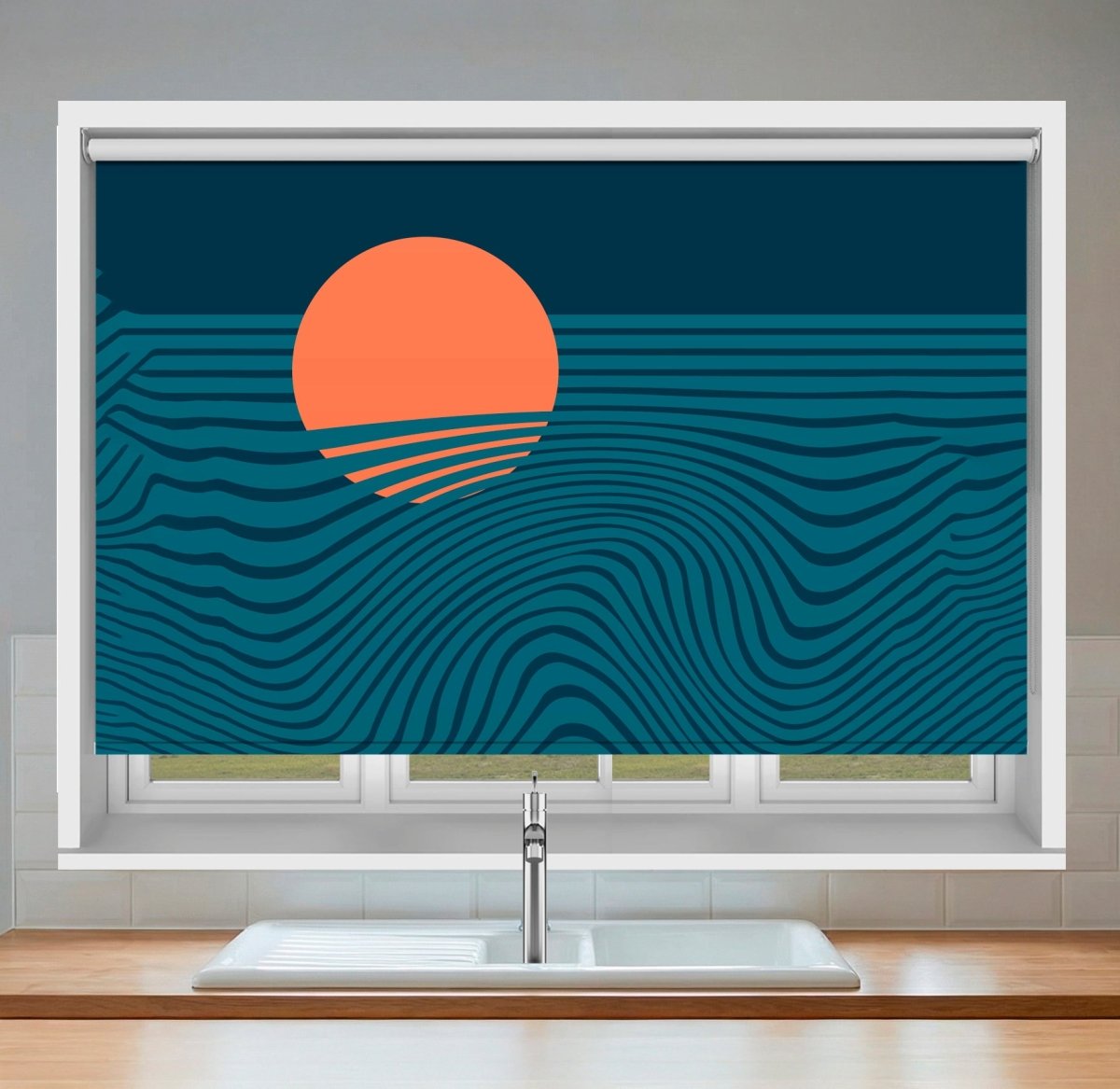 Midnight Tide Topographical Printed Picture Photo Roller Blind - RB1449 - Art Fever - Art Fever