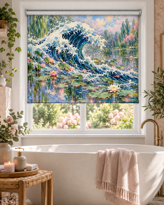 Monet × Hokusai — The Great Wave at Giverny Reimagined Printed Picture Roller Blind - RB1521 - Art Fever - Art Fever