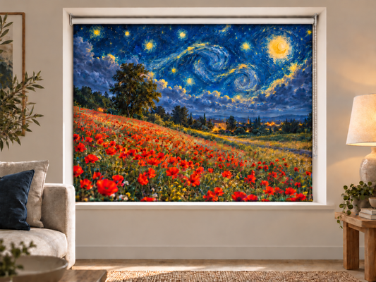 Monet × Van Gogh — Starry Night Over Poppy Fields Reimagined Printed Picture Roller Blind - RB1516 - Art Fever - Art Fever