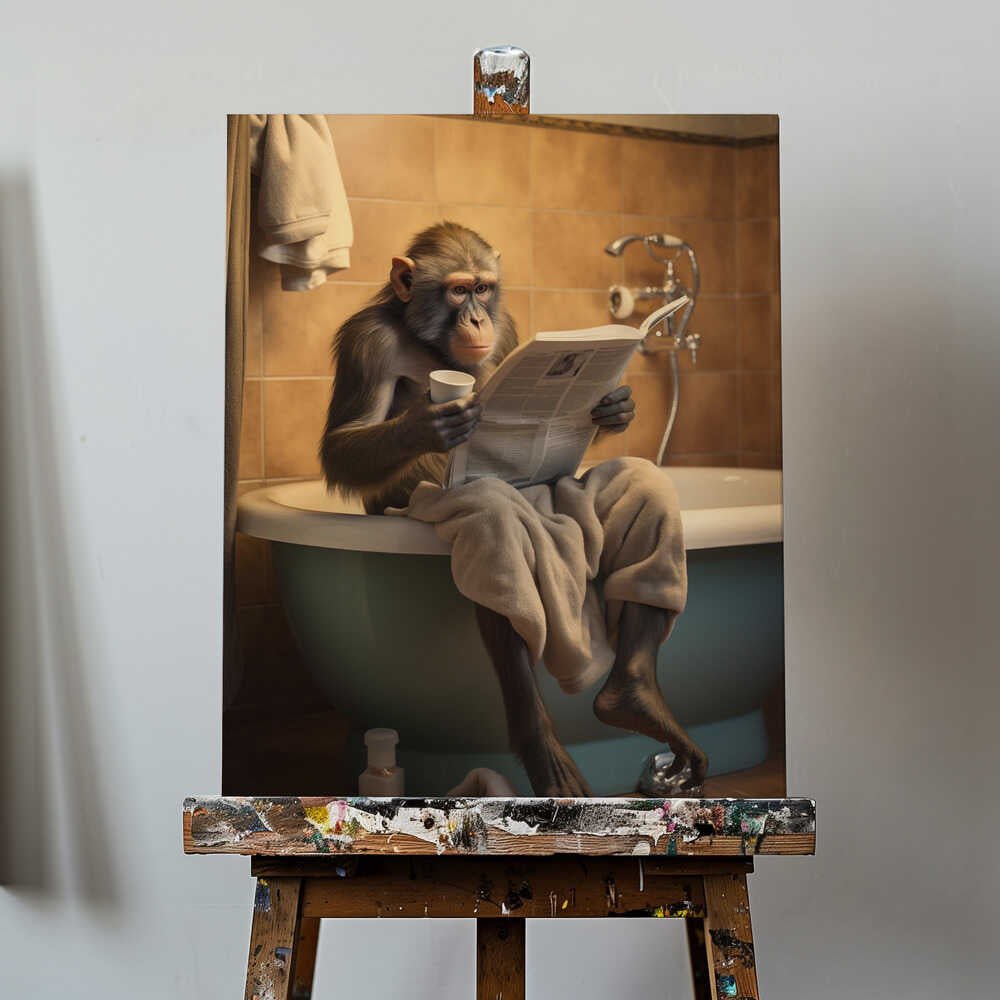 Monkey In the Bathroom Canvas Print Wall Art 1X3133724 - ART FEVER - Art Fever