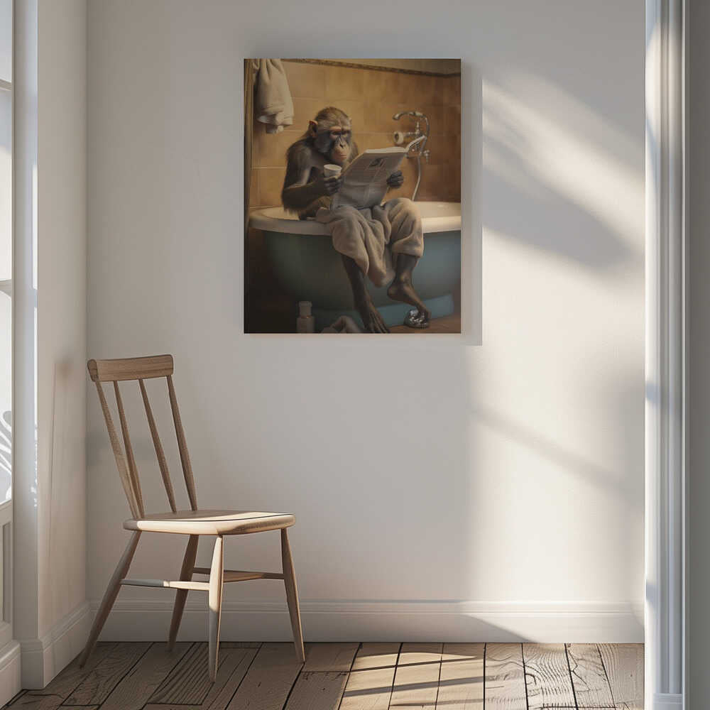 Monkey In the Bathroom Canvas Print Wall Art 1X3133724 - ART FEVER - Art Fever