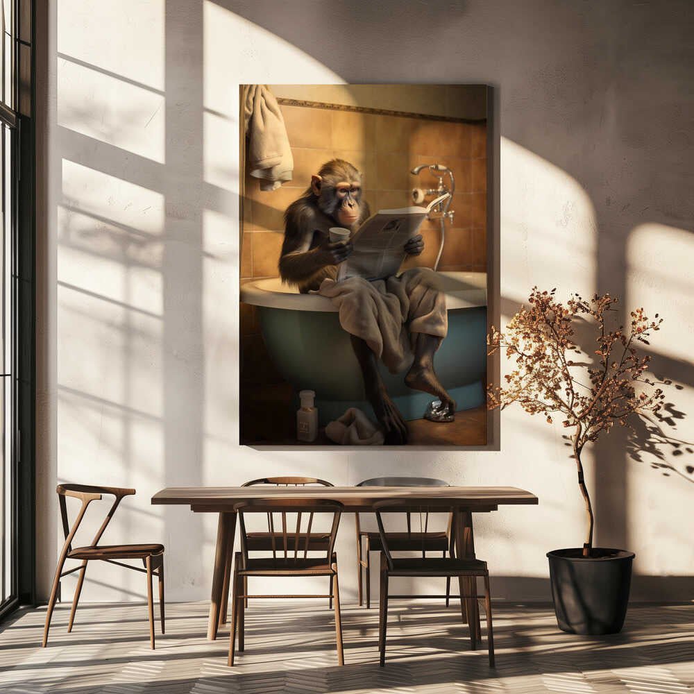 Monkey In the Bathroom Canvas Print Wall Art 1X3133724 - ART FEVER - Art Fever