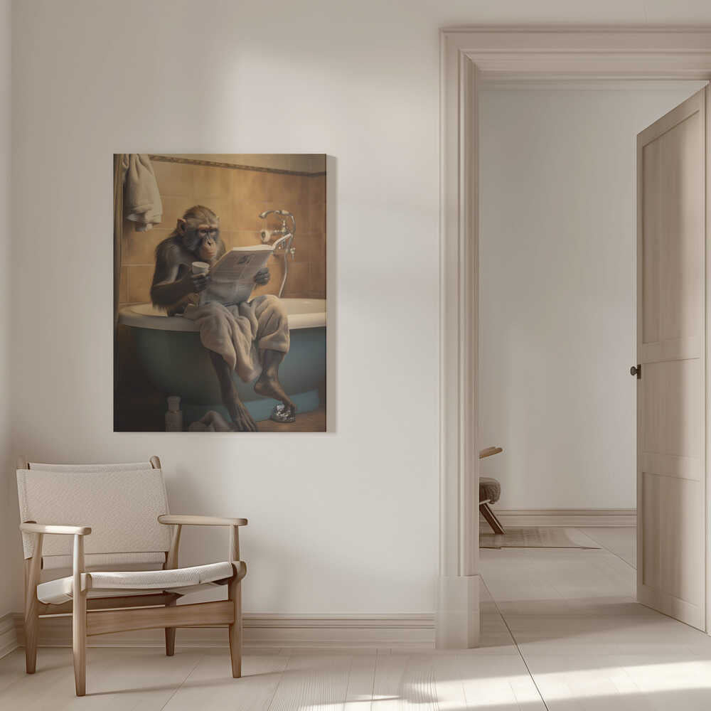 Monkey In the Bathroom Canvas Print Wall Art 1X3133724 - ART FEVER - Art Fever