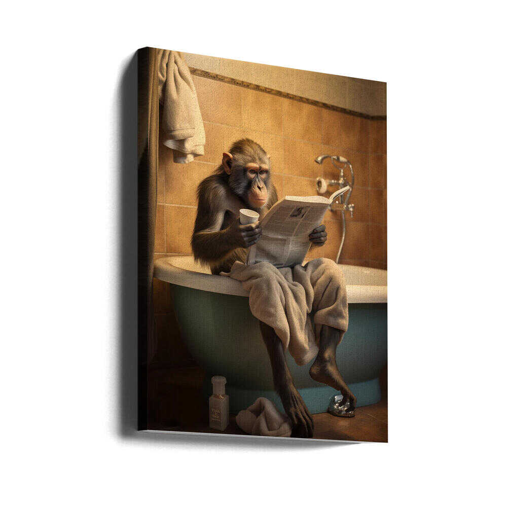 Monkey In the Bathroom Canvas Print Wall Art 1X3133724 - ART FEVER - Art Fever