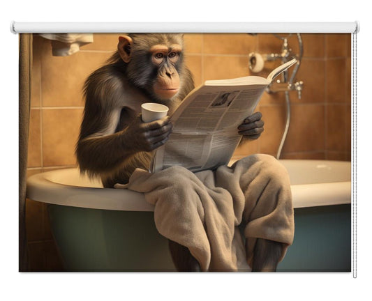 Monkey In the Bathroom Printed Picture Photo Roller Blind - 1X3133724 - Art Fever - Art Fever