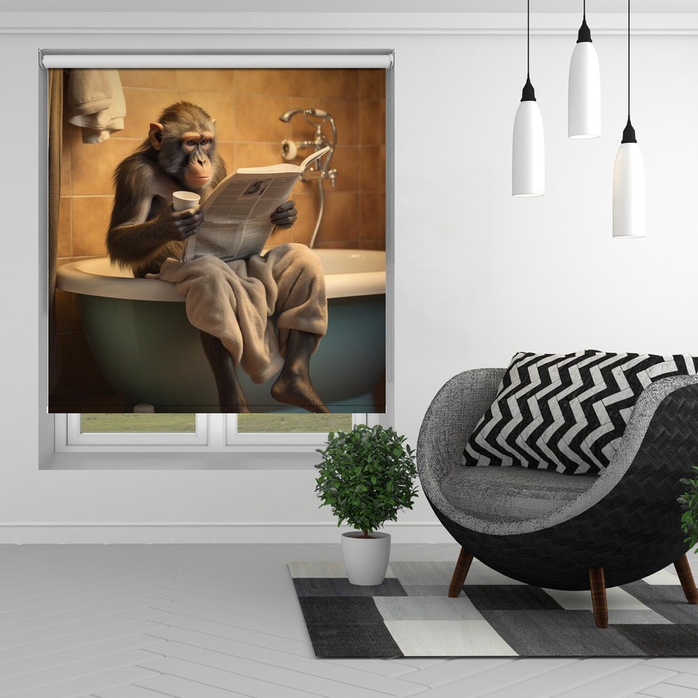 Monkey In the Bathroom Printed Picture Photo Roller Blind - 1X3133724 - Art Fever - Art Fever