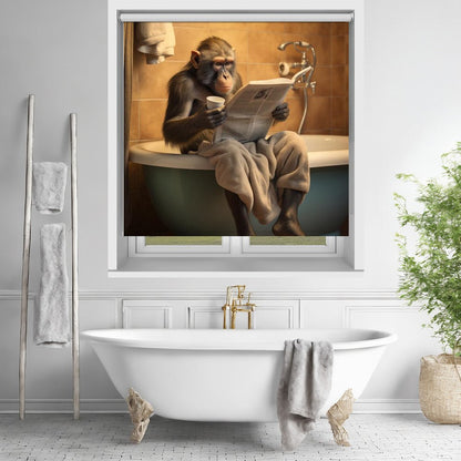 Monkey In the Bathroom Printed Picture Photo Roller Blind - 1X3133724 - Art Fever - Art Fever