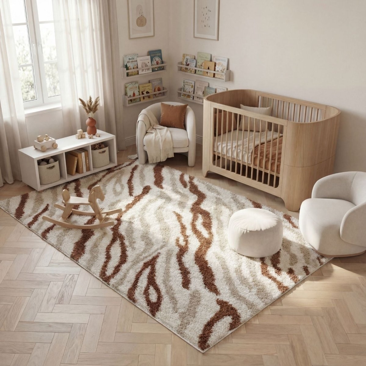 Moodi Shaggy Cream/Terra Savara Rug - The Rugs - Art Fever