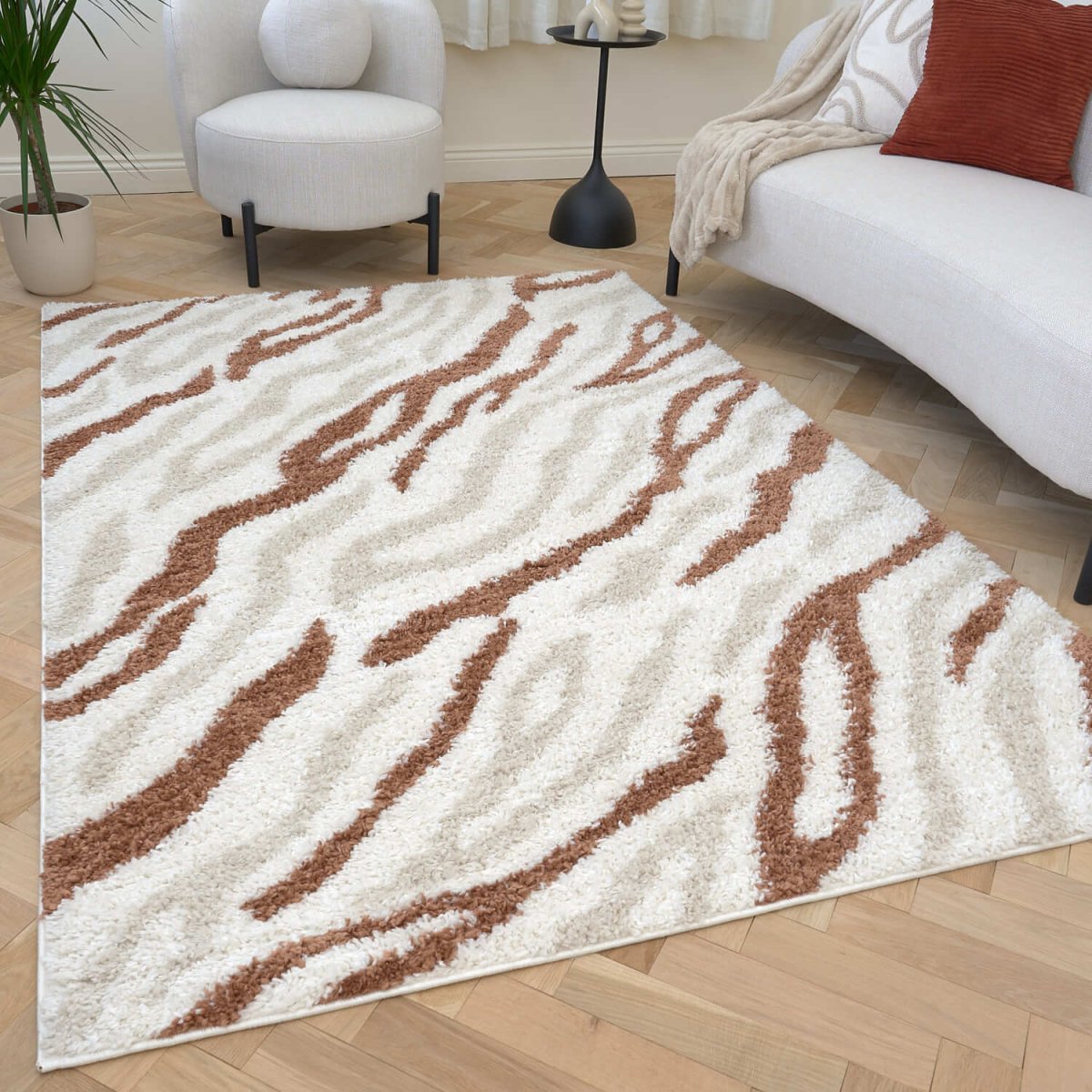 Moodi Shaggy Cream/Terra Savara Rug - The Rugs - Art Fever