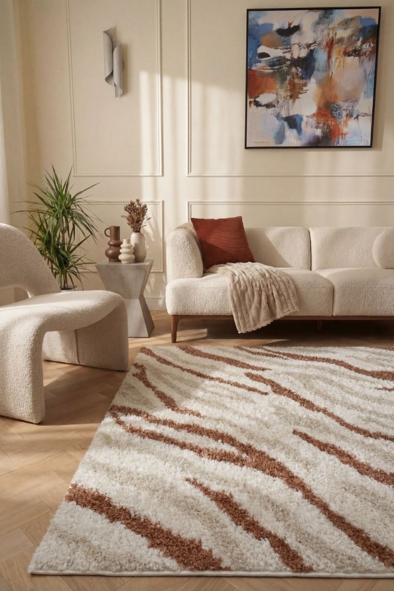 Moodi Shaggy Cream/Terra Savara Rug - The Rugs - Art Fever