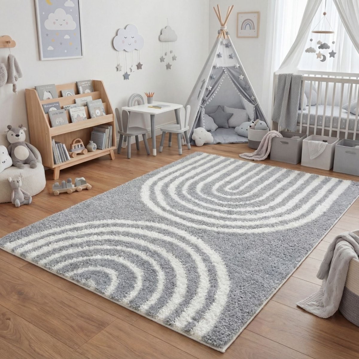 Moodi Shaggy Grey Echo Rug - The Rugs - Art Fever
