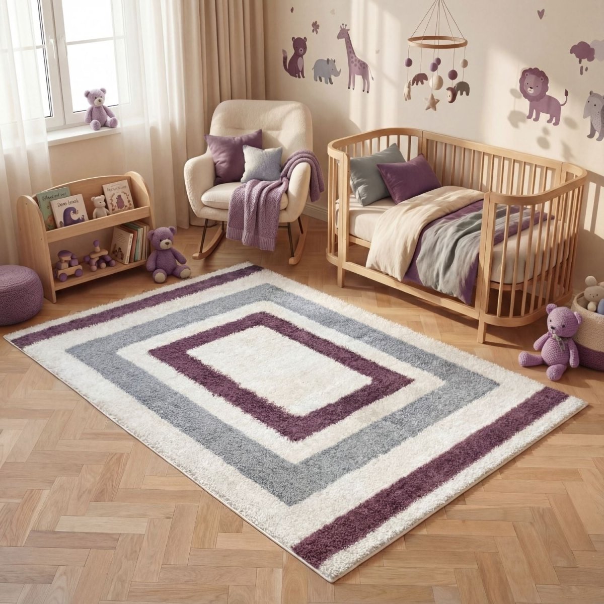 Moodi Shaggy Grey/Purple Contour Rug - The Rugs - Art Fever