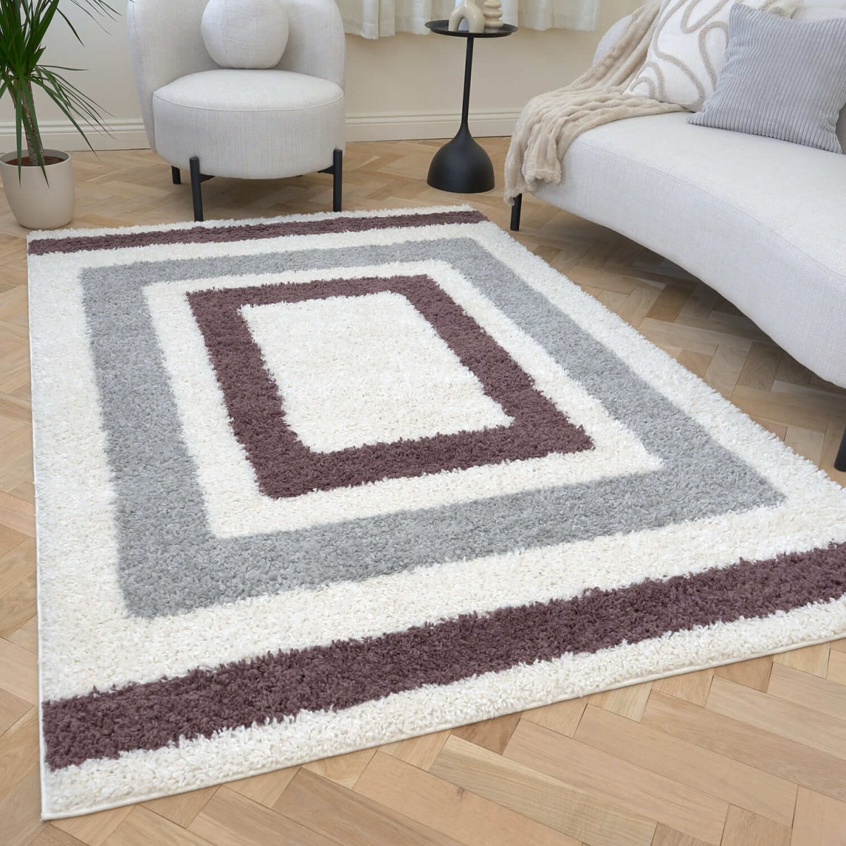 Moodi Shaggy Grey/Purple Contour Rug - The Rugs - Art Fever