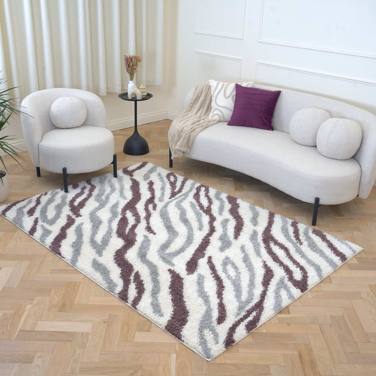 Moodi Shaggy Grey/Purple Mauvine Rug - The Rugs - Art Fever