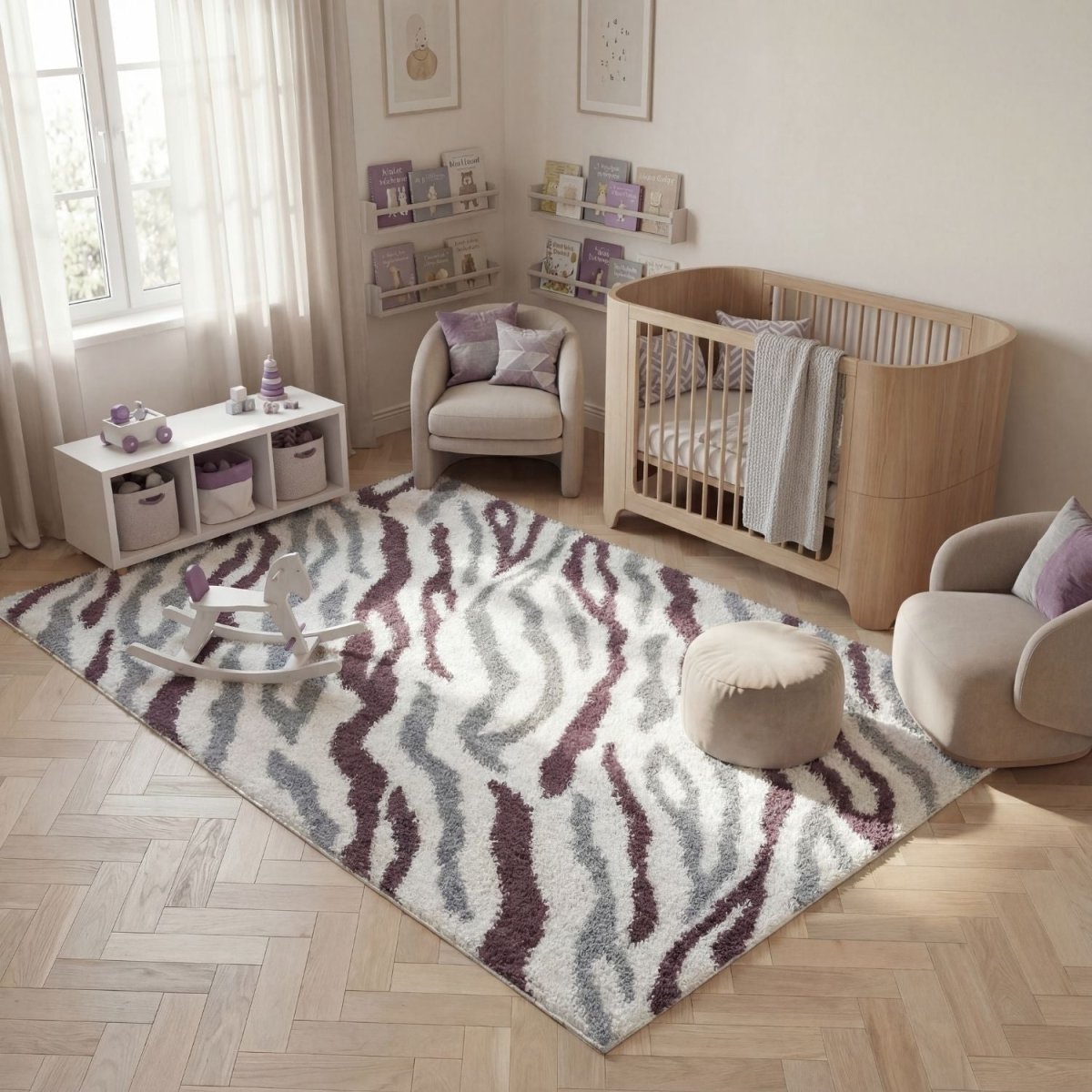 Moodi Shaggy Grey/Purple Mauvine Rug - The Rugs - Art Fever