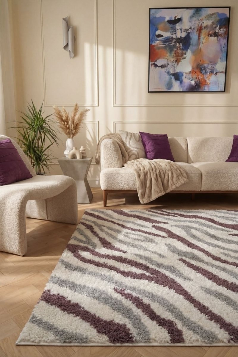 Moodi Shaggy Grey/Purple Mauvine Rug - The Rugs - Art Fever