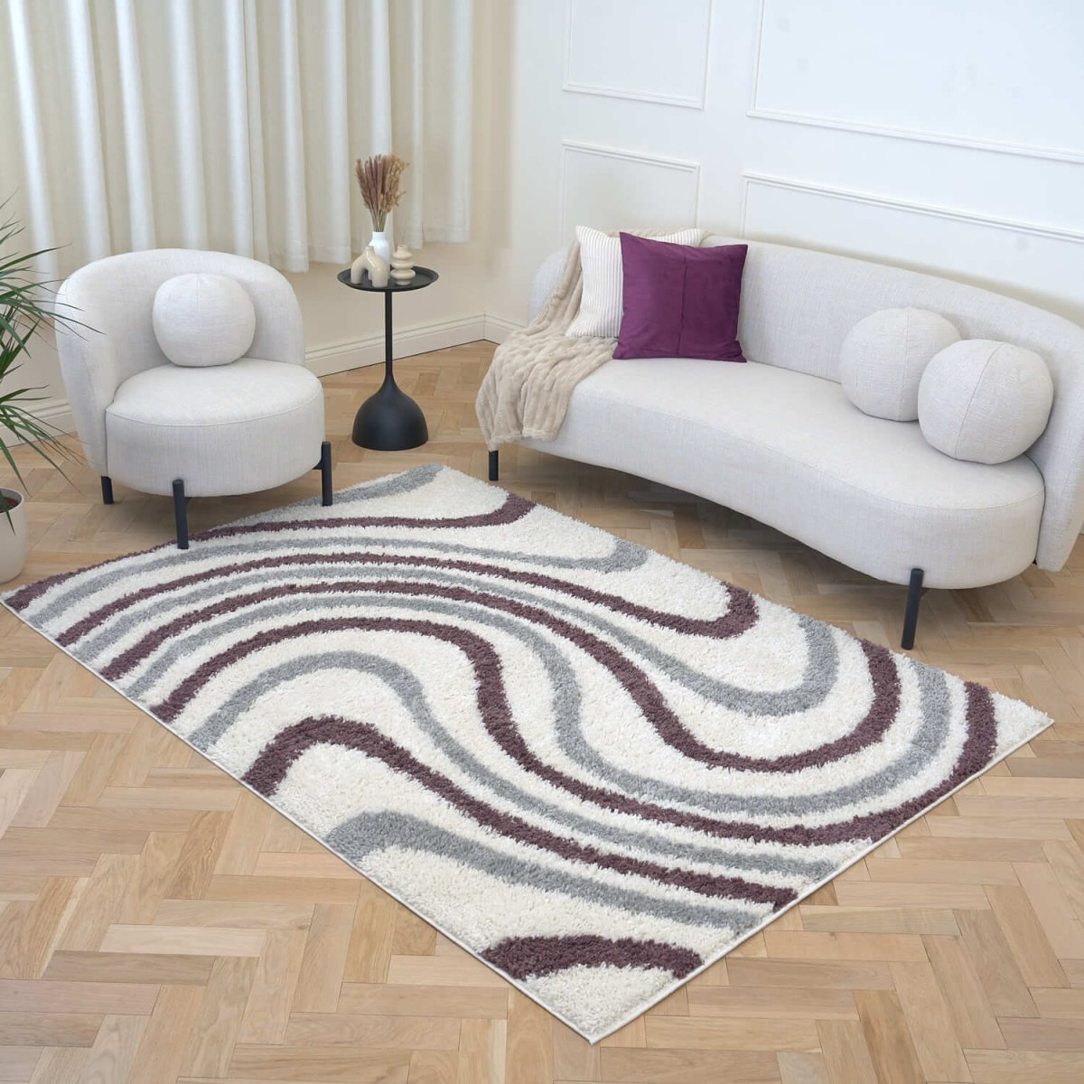 Moodi Shaggy Grey/Purple Smokeberry Rug - The Rugs - Art Fever