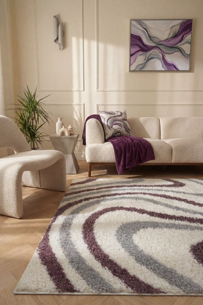 Moodi Shaggy Grey/Purple Smokeberry Rug - The Rugs - Art Fever