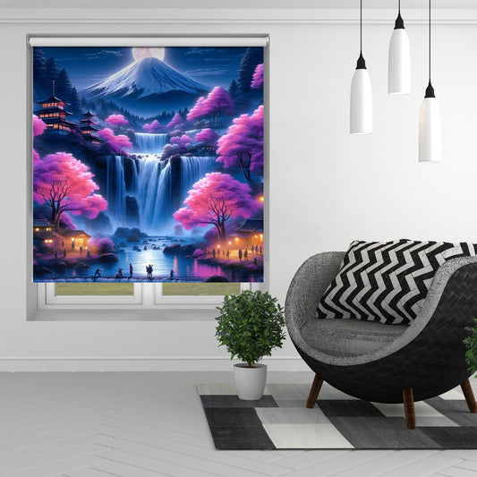 Moonshine village & Waterfall Printed Picture Photo Roller Blind - 1X2729686 - Art Fever - Art Fever