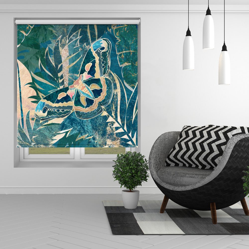 Moth in the rainforest Teal Art Printed Picture Photo Roller Blind - 1X2455604 - Art Fever - Art Fever