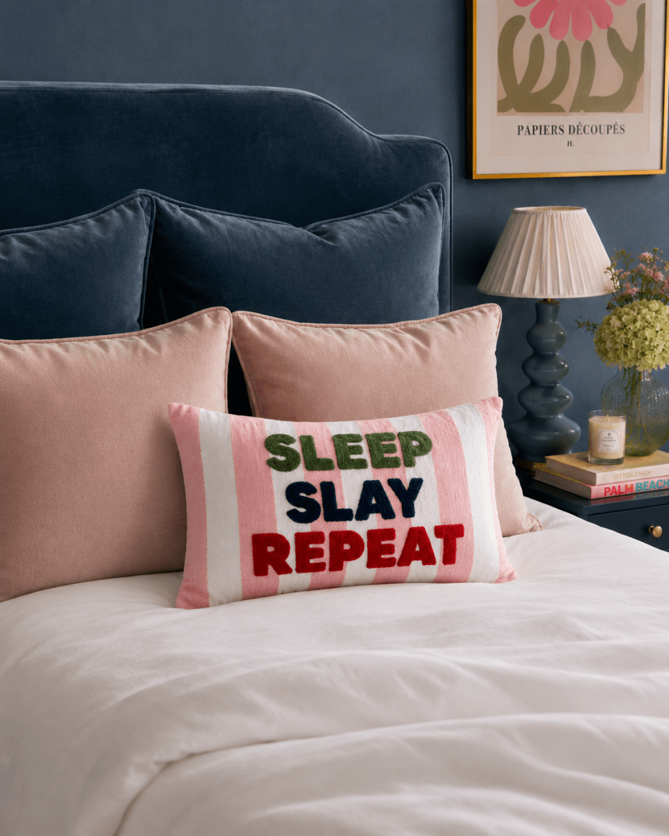 Motivational Needlepoint Pillow – Sleep Slay Repeat - The Pillow Drop - Art Fever