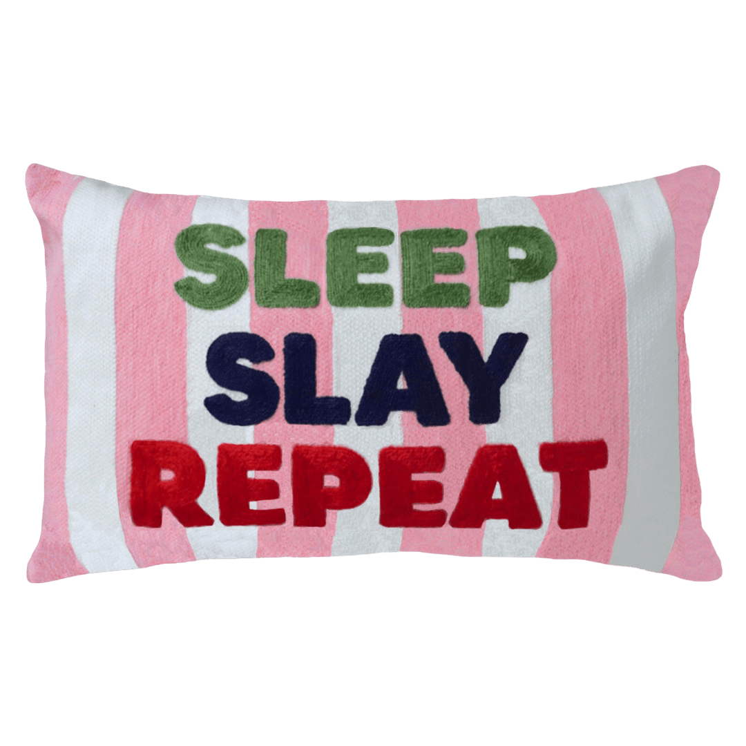 Motivational Needlepoint Pillow – Sleep Slay Repeat - The Pillow Drop - Art Fever