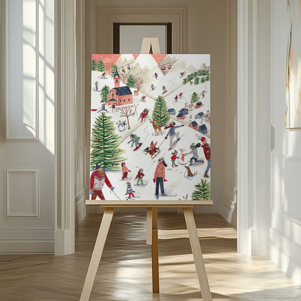 Mountain landscape with houses in the snow Canvas Print Wall Art 1X2663480 - ART FEVER - Art Fever