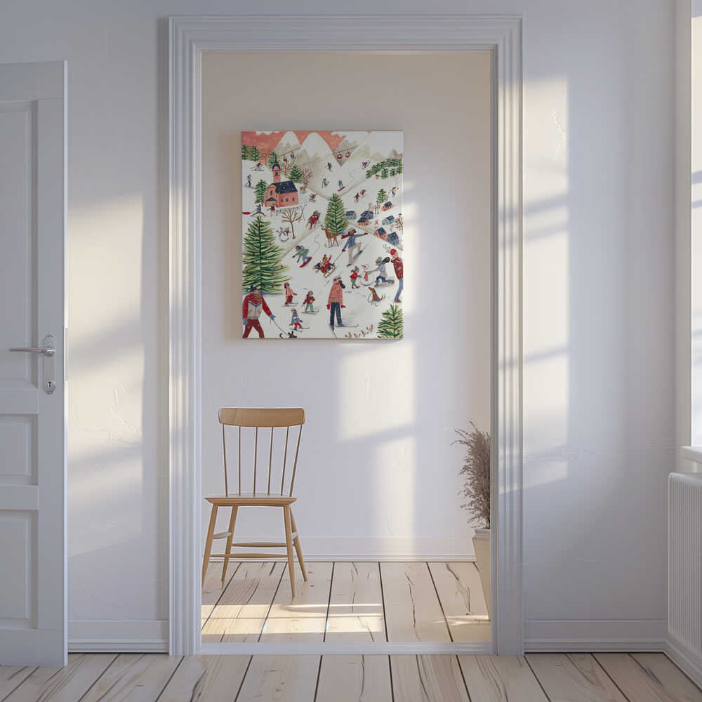 Mountain landscape with houses in the snow Canvas Print Wall Art 1X2663480 - ART FEVER - Art Fever