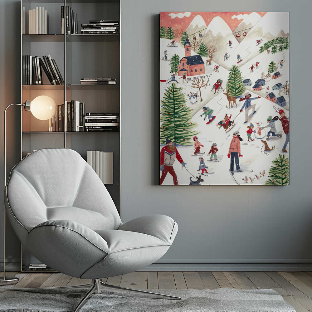 Mountain landscape with houses in the snow Canvas Print Wall Art 1X2663480 - ART FEVER - Art Fever