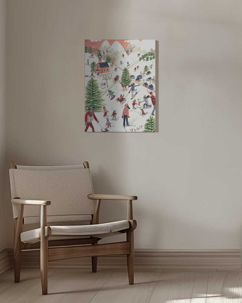 Mountain landscape with houses in the snow Canvas Print Wall Art 1X2663480 - ART FEVER - Art Fever