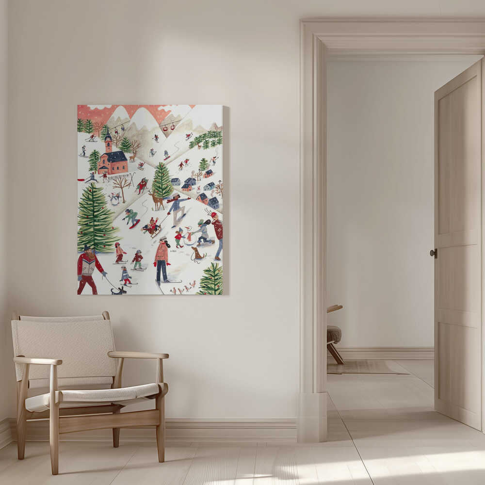 Mountain landscape with houses in the snow Canvas Print Wall Art 1X2663480 - ART FEVER - Art Fever