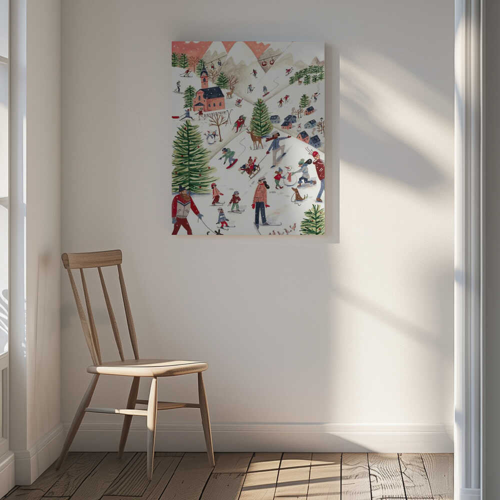 Mountain landscape with houses in the snow Canvas Print Wall Art 1X2663480 - ART FEVER - Art Fever