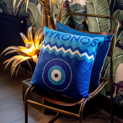 Mykonos Blue Needlepoint Cushion - The Pillow Drop - Art Fever
