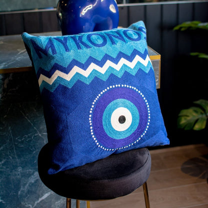 Mykonos Blue Needlepoint Cushion - The Pillow Drop - Art Fever