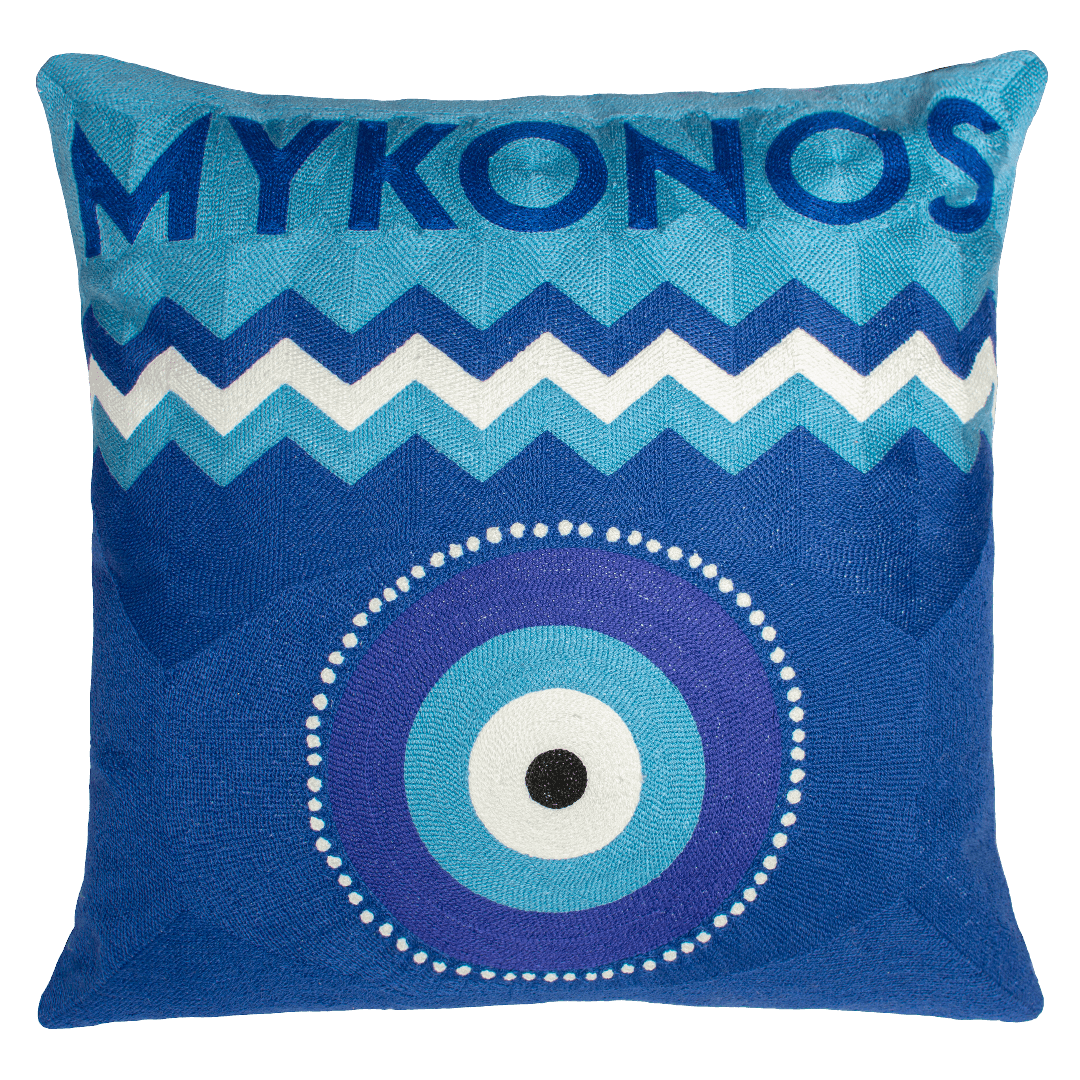 Mykonos Blue Needlepoint Cushion - The Pillow Drop - Art Fever