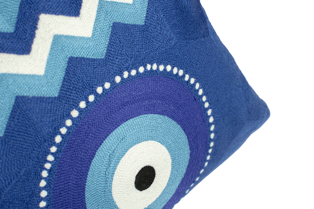 Mykonos Blue Needlepoint Cushion - The Pillow Drop - Art Fever
