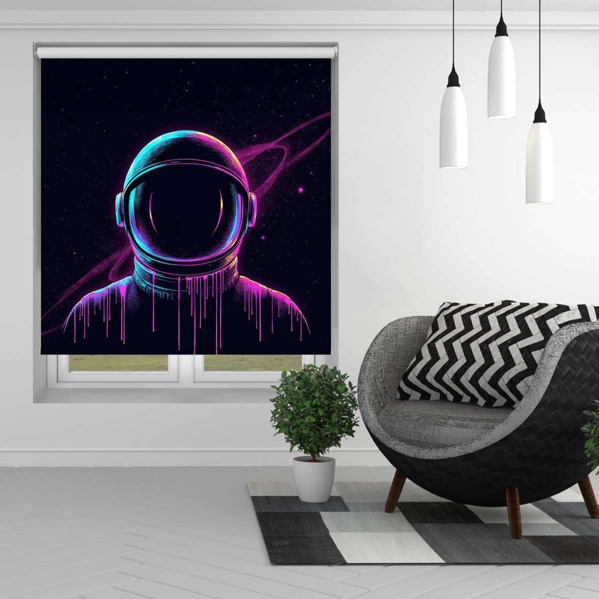 Neon Astronaut Drip Art Printed Picture Photo Roller Blind - RB1348 - Art Fever - Art Fever